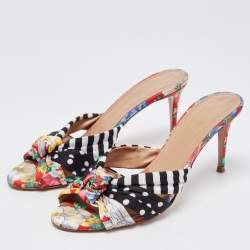 Pre Owned Aquazzura x Racil Multicolor Printed Fabric Slide Sandals Size 39