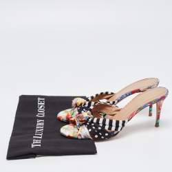 Pre Owned Aquazzura x Racil Multicolor Printed Fabric Slide Sandals Size 39