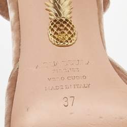 مملوكة مسبقًا Aquazzura Beige Velvet Pointed Toe Slingback Pumps Size 37