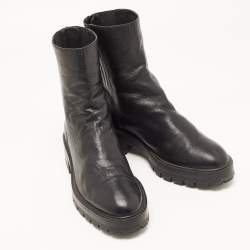 Pre Owned Aquazzura Black Leather Saint Honore Combat Boots Size 40