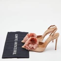 Pre Owned Aquazzura Beige Suede Powder Puff Pointed Toe Slingback Sandals Size 36