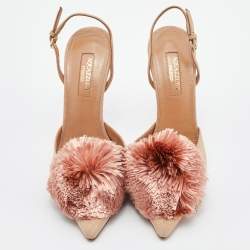 Pre Owned Aquazzura Beige Suede Powder Puff Pointed Toe Slingback Sandals Size 36