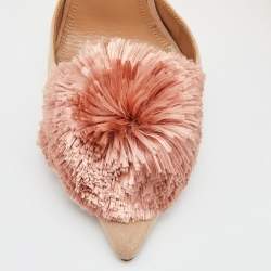 Pre Owned Aquazzura Beige Suede Powder Puff Pointed Toe Slingback Sandals Size 36