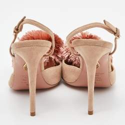 Pre Owned Aquazzura Beige Suede Powder Puff Pointed Toe Slingback Sandals Size 36