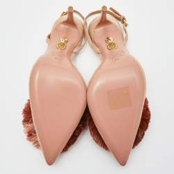 Pre Owned Aquazzura Beige Suede Powder Puff Pointed Toe Slingback Sandals Size 36