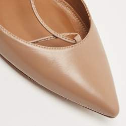 Pre Owned Aquazzura Beige Leather Christy Tie Up Pointed Toe Ballet Flats Size 39.5