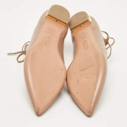 Pre Owned Aquazzura Beige Leather Christy Tie Up Pointed Toe Ballet Flats Size 39.5