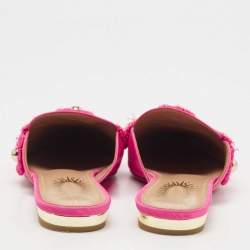 Pre Owned Aquazzura Pink Fabric Studded Sunflower Flat Mules Size 37