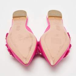 Pre Owned Aquazzura Pink Fabric Studded Sunflower Flat Mules Size 37