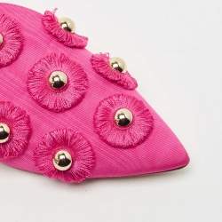 Pre Owned Aquazzura Pink Fabric Studded Sunflower Flat Mules Size 37