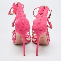 Pre Owned Aquazzura Pink Suede Super Model Sandals Size 41