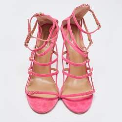 Pre Owned Aquazzura Pink Suede Super Model Sandals Size 41