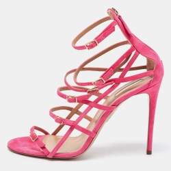 Pre Owned Aquazzura Pink Suede Super Model Sandals Size 41