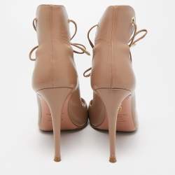 Pre Owned Aquazzura Beige Leather Tango Curvy Lace Up Sandals Size 38