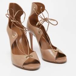 Pre Owned Aquazzura Beige Leather Tango Curvy Lace Up Sandals Size 38