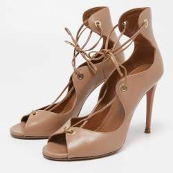 Pre Owned Aquazzura Beige Leather Tango Curvy Lace Up Sandals Size 38