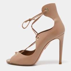 Pre Owned Aquazzura Beige Leather Tango Curvy Lace Up Sandals Size 38