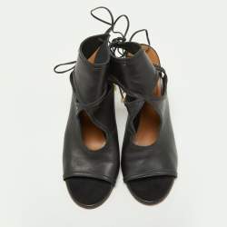 Pre Owned Aquazzura Black Leather Sexy Thing Sandals Size 39.5