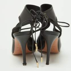 Pre Owned Aquazzura Black Leather Sexy Thing Sandals Size 39.5