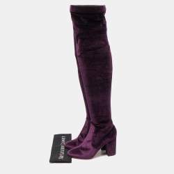 Pre Owned Aquazzura Purple Velvet So Me Over The Knee Boots Size 38.5