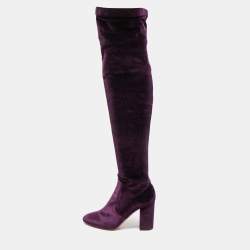 Pre Owned Aquazzura Purple Velvet So Me Over The Knee Boots Size 38.5
