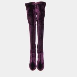 Pre Owned Aquazzura Purple Velvet So Me Over The Knee Boots Size 38.5