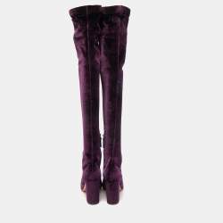 Pre Owned Aquazzura Purple Velvet So Me Over The Knee Boots Size 38.5