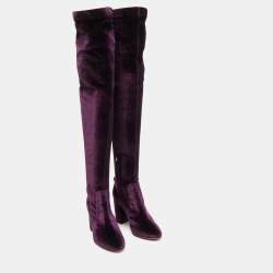 Pre Owned Aquazzura Purple Velvet So Me Over The Knee Boots Size 38.5