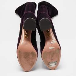 Pre Owned Aquazzura Purple Velvet So Me Over The Knee Boots Size 38.5