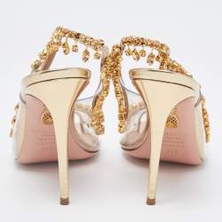 Pre Owned Aquazzura Gold Leather and PVC Temptation  Slingback Pump Size 37.5