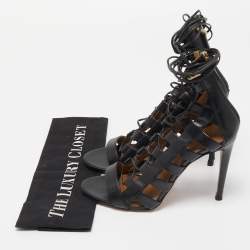 Pre Owned Aquazzura Black Leather Amazon Lace Up Open Toe Sandals Size 38