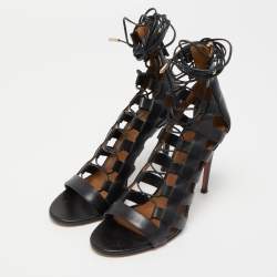 Aquazzura Black Leather Amazon Lace Up Open Toe Sandals Size 38