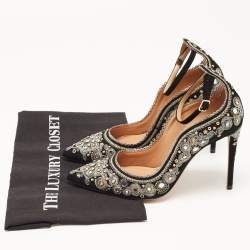 Pre Owned Aquazzura Black Suede Embroidered Jaipur Pumps Size 37