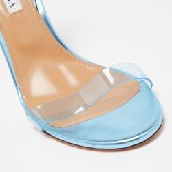 Pre Owned Aquazzura Metallic Blue Leather Perfect Kiss Sandals Size 40