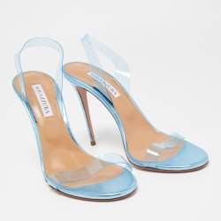 Pre Owned Aquazzura Metallic Blue Leather Perfect Kiss Sandals Size 40