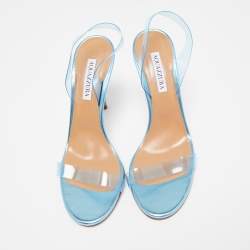 Pre Owned Aquazzura Metallic Blue Leather Perfect Kiss Sandals Size 40