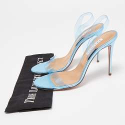 Pre Owned Aquazzura Metallic Blue Leather Perfect Kiss Sandals Size 40