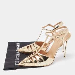 Pre Owned Aquazzura Gold Leather Panthere Pumps Size 41.5