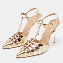 Pre Owned Aquazzura Gold Leather Panthere Pumps Size 41.5