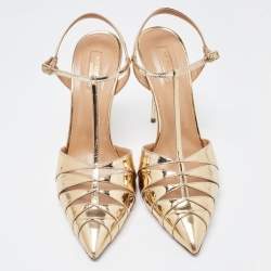Pre Owned Aquazzura Gold Leather Panthere Pumps Size 41.5
