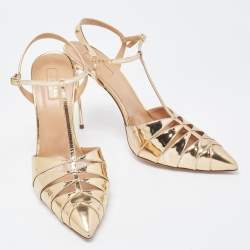 Pre Owned Aquazzura Gold Leather Panthere Pumps Size 41.5
