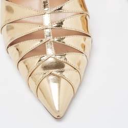 Pre Owned Aquazzura Gold Leather Panthere Pumps Size 41.5