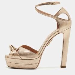 Pre Owned Aquazzura Metallic Leather Knotted Ankle Strap Platform Sandals Size 41