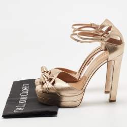 Pre Owned Aquazzura Metallic Leather Knotted Ankle Strap Platform Sandals Size 41