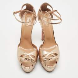Pre Owned Aquazzura Metallic Leather Knotted Ankle Strap Platform Sandals Size 41