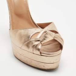 Pre Owned Aquazzura Metallic Leather Knotted Ankle Strap Platform Sandals Size 41