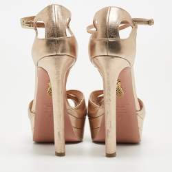 Pre Owned Aquazzura Metallic Leather Knotted Ankle Strap Platform Sandals Size 41