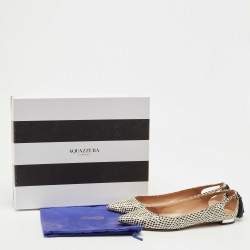 Pre Owned Aquazzura Beige/Cream Snake Embossed Leather Forever Marilyn Tassel Ballet Flats Size 37