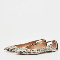 Pre Owned Aquazzura Beige/Cream Snake Embossed Leather Forever Marilyn Tassel Ballet Flats Size 37