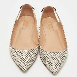 Pre Owned Aquazzura Beige/Cream Snake Embossed Leather Forever Marilyn Tassel Ballet Flats Size 37